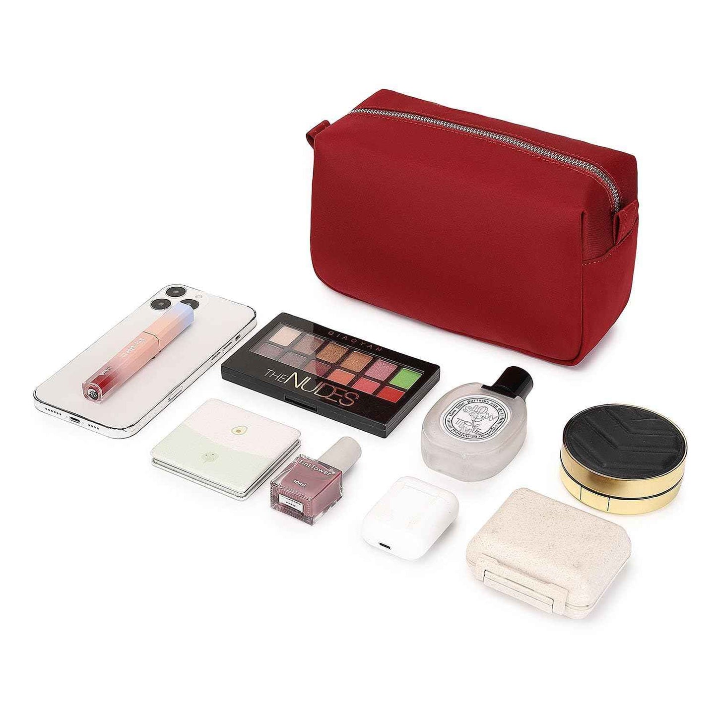 YONBEN Organizer Bag Lightweight Cosmetic Bag with Ring Clasp Perfect Travel Makeup Bag for Women nylon Stand Up Design (Burgundy Red/Nylon)