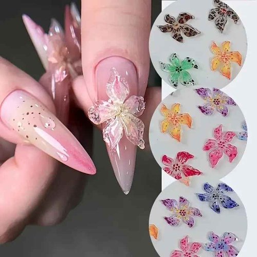 COOSLIM 60PCS Flower Nail Art Charms 3D Hawaii Flowers Nail Rhinestones Colorful Flower Nail Diamonds Hibiscus Floral Nail Gems Summer Nail Jewelry Tiny Flowers Nail Design for Women Nail Supplies