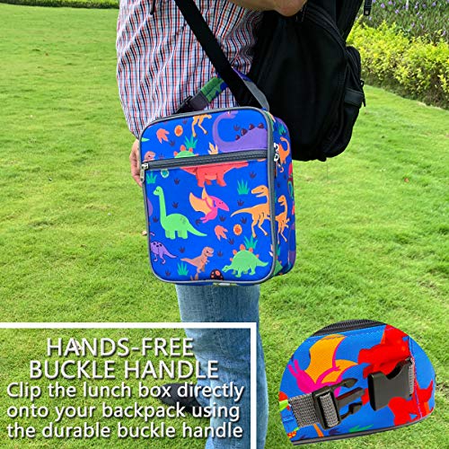 FlowFly Kids Lunch box Insulated Soft Bag Mini Cooler Back to School Thermal Meal Tote Kit for Girls, Boys, Dinosaur