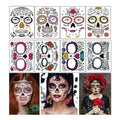 Day of the Dead Face Tattoos, 8 Sheets Sugar Skull Temporary