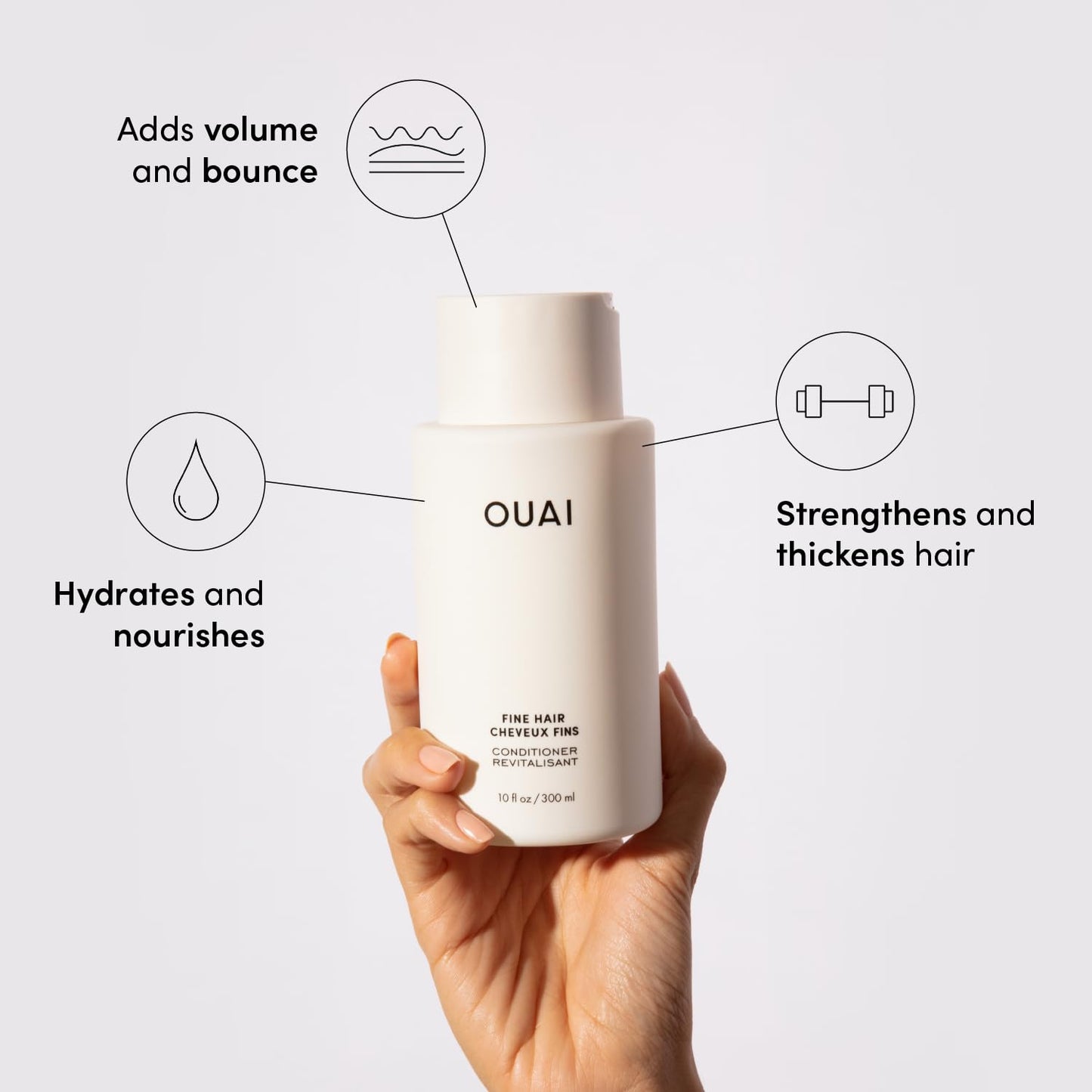 OUAI Fine Shampoo + Conditioner Set - Bring Fine Hair to the Next Level with Keratin & Biotin - Delivers Clean, Bouncy & Voluminous Hair - Free of Parabens, Sulfates & Phthalates - 10 fl oz Each