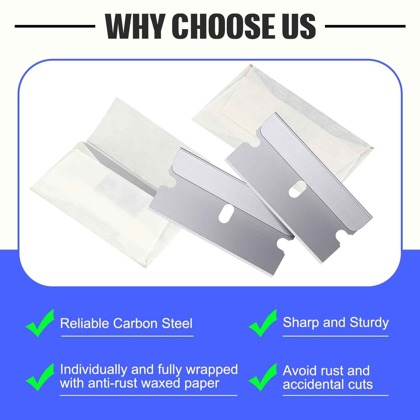 Lasnten 500 Pcs Single Edge Razor Blades, Industrial Scraper Razor Blades Safety Straight Edge Replacement Box Cutter Blade for Glass Paint Scraper, Removing Labels, Decals, Stickers