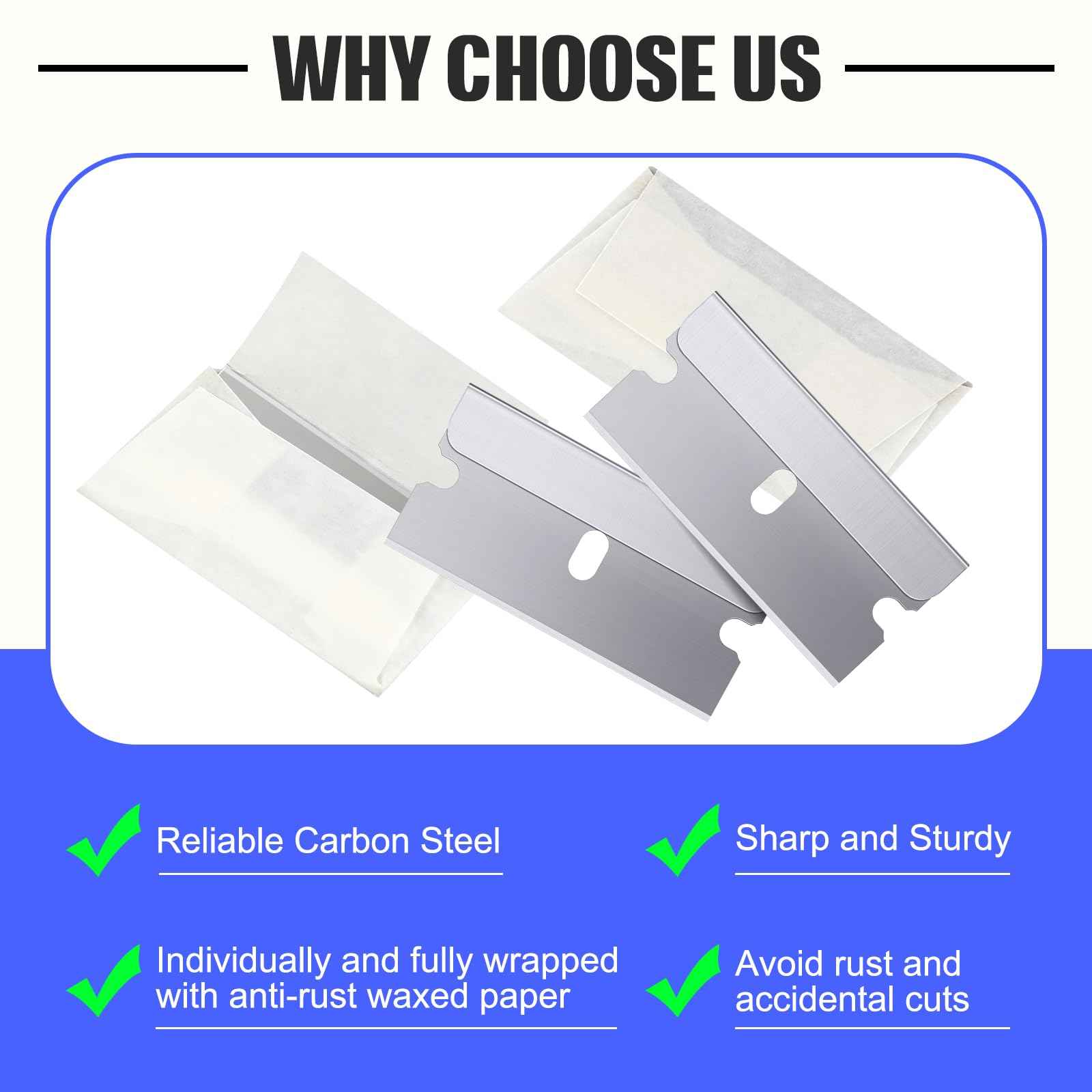 Lasnten 500 Pcs Single Edge Razor Blades, Industrial Scraper Razor Blades Safety Straight Edge Replacement Box Cutter Blade for Glass Paint Scraper, Removing Labels, Decals, Stickers