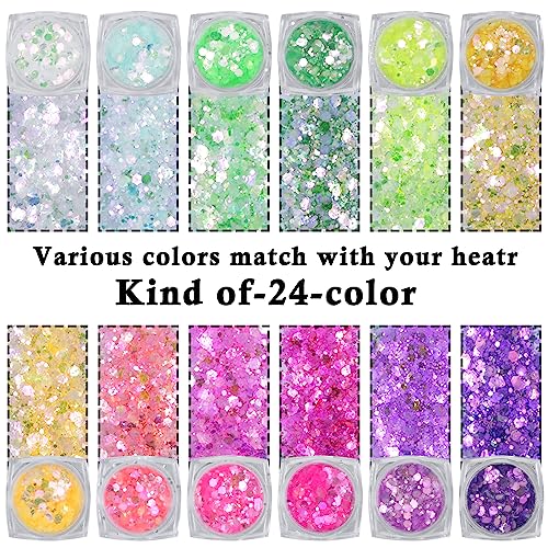 LuckForever 12 Colors Chunky Body Glitters Spring/Summer Collection Star River Glitter Glitter Mix Nail Glitter Flakes Illusion Candy Sequins Powder for Acrylic Nails Crafts Paints Resin Cosmetics