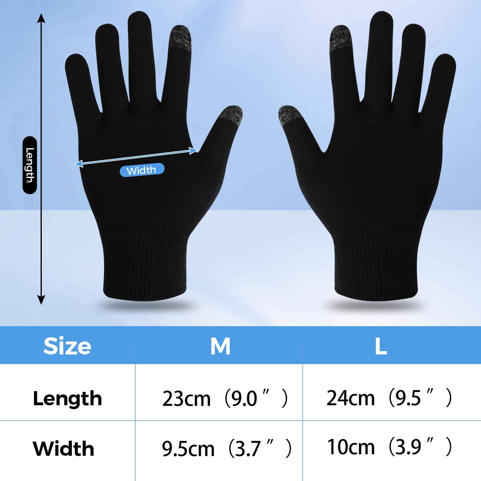 Donfri 6 Pairs Cotton Moisturizing Gloves Men Touchscreen Fingers for Eczema Dry Hands Hand Care Overnight Moisturizing (Large-Black)