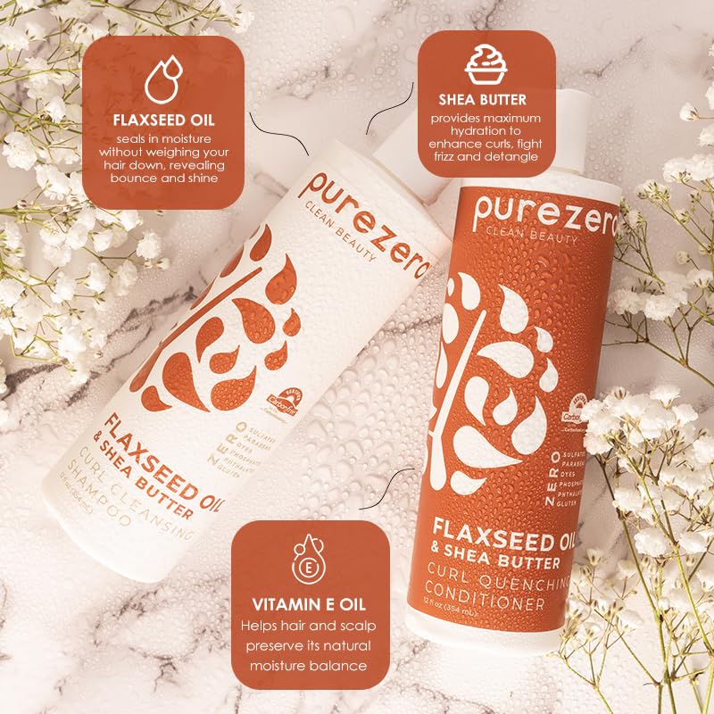 Purezero Flaxseed Oil & Shea Butter Shampoo & Conditioner Set for Curly Hair