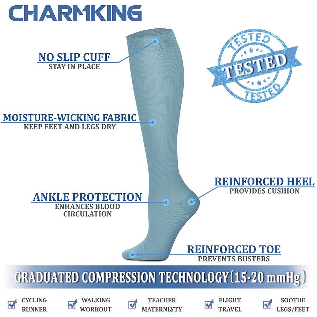 CHARMKING Compression Socks for Women & Men Circulation (3 Pairs) 15-20 mmHg is Best Athletic for Running, Flight Travel, Support, Cycling, Pregnant - Boost Performance, Durability (S/M, Multi 53)