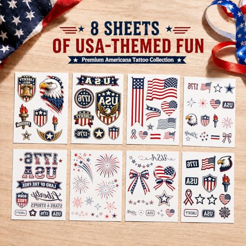 4th of July Temporary Tattoos for Women | Waterproof Red White Blue