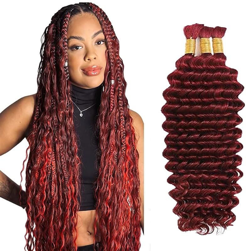 #99J Burgundy Deep Wave Braiding Hair 14" 3 Bundle