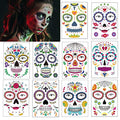 Day of the Dead Temporary Tattoos - 10 Pack Sugar Skull Face Stickers