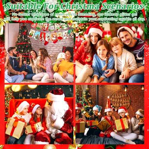 Boko 50ML Body Glitter Gel, Red Green Mardi Gras Chunky Glitter Gel for Face Hair Body Sparkle Makeup, Cosmetic Mermaid Face Glitter Sequins for Mardi Gras Concert Party Event Rave Accessories