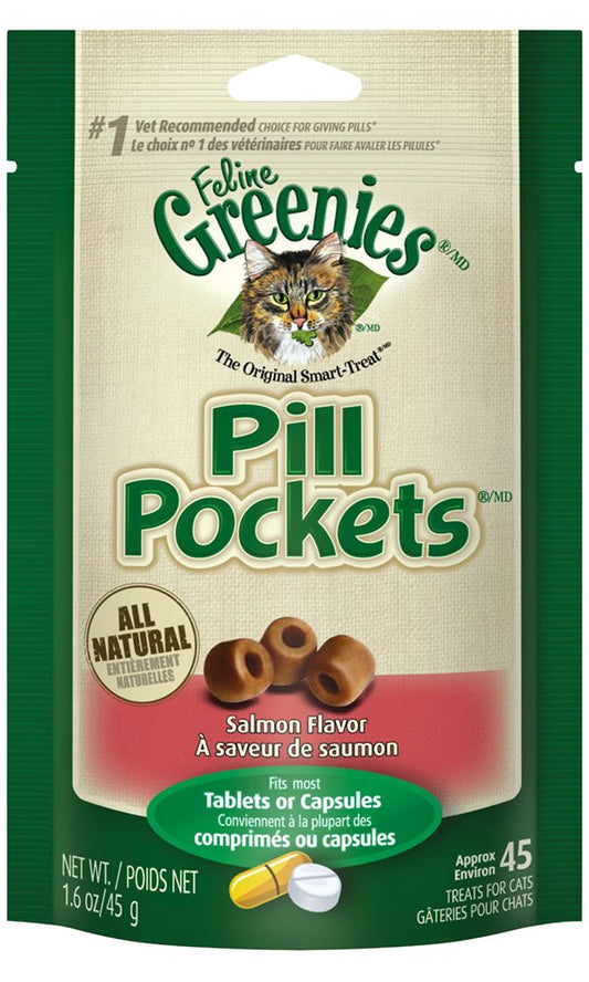 Feline Greenies Pill Pockets Cat Treats, Salmon, 45 Treats, 1.6 Oz. (Pack Of 6)