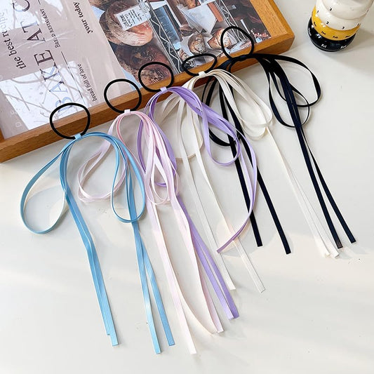 TUCEWP 5Pcs Silky Satin Bow Hair Accessories: Long Tail Bowknot Ponytail Holders, Tassel Ribbon for Women, Girls and Toddlers - Stretchy Hair Ropes with Cute Ties for Thick Hair