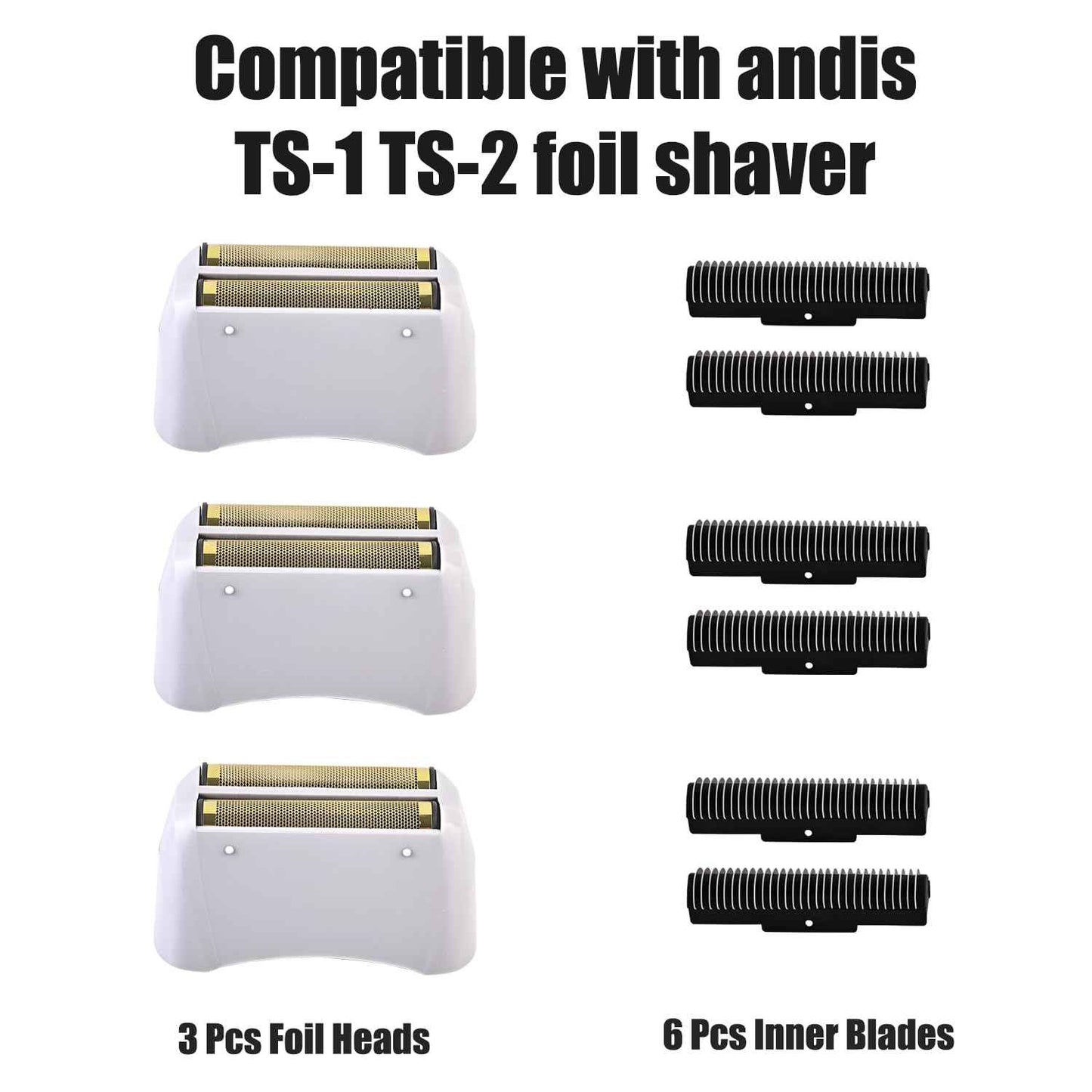 Foil Shaver Replacement Fit for Andis Model TS-1 TS-2 17150 17200 17235 Pro Foil Shaver, Replaces #17155 17160 17280 Foil and Blades -Profoil Lithium Shaver Head Parts- Hypoallergenic Gold Foil-3 Pack