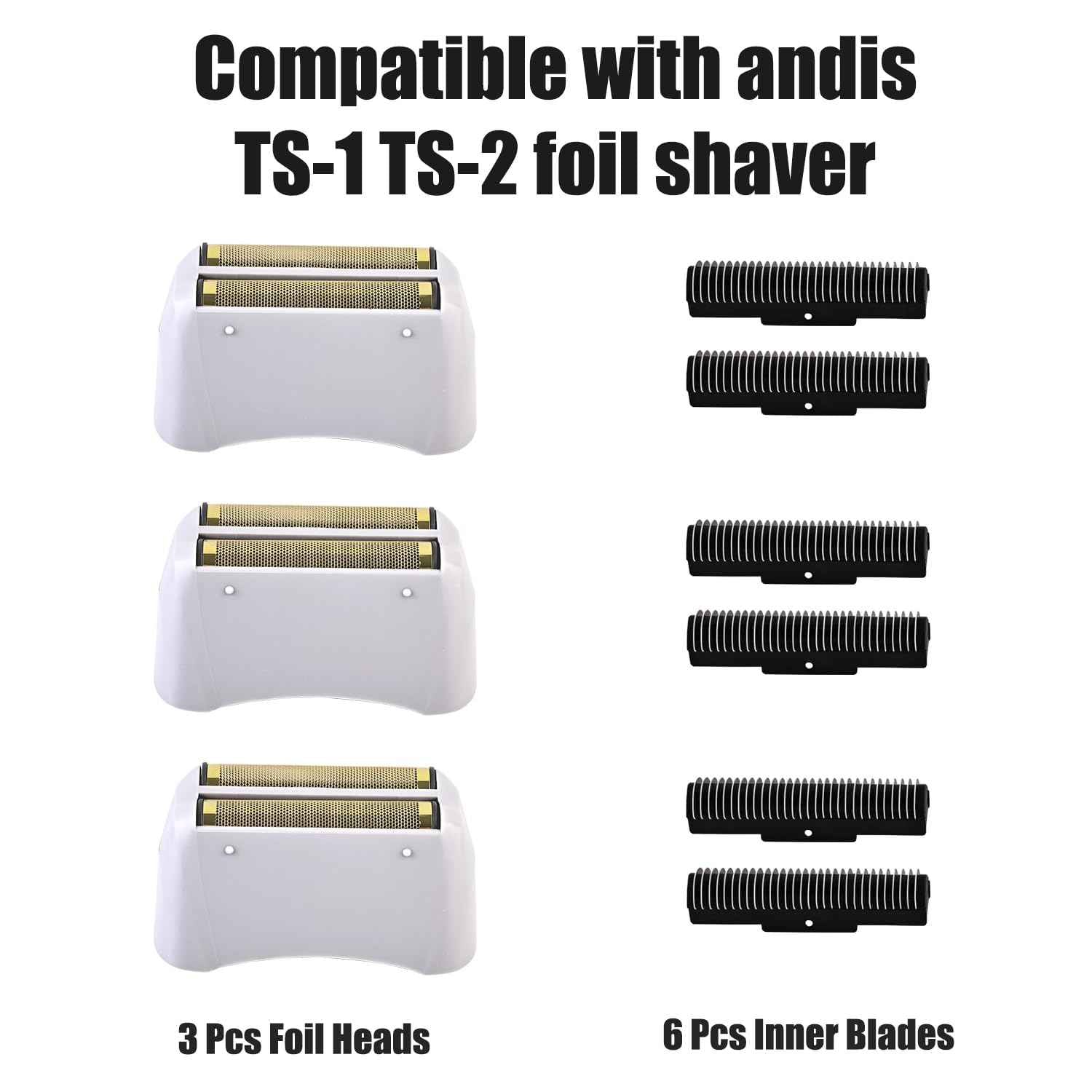 Foil Shaver Replacement Fit for Andis Model TS-1 TS-2 17150 17200 17235 Pro Foil Shaver, Replaces #17155 17160 17280 Foil and Blades -Profoil Lithium Shaver Head Parts- Hypoallergenic Gold Foil-3 Pack