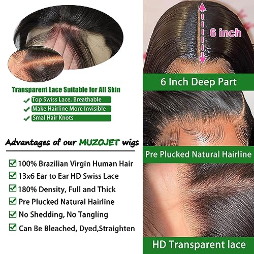 13x6 HD Lace Front Wig Human Hair 180% Density 26" Body Wave
