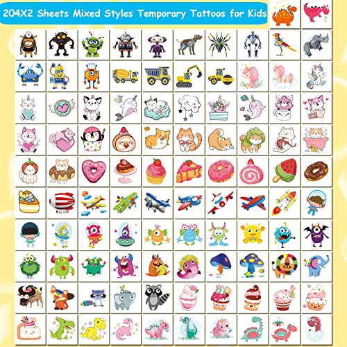 408 PCS Individually Wrapped Temporary Tattoos for Kids - Mixed Tattoos for Kids Birthday Party Favors Goodie Bag Fillers