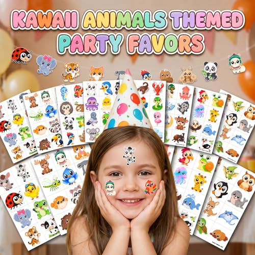 Kawaii Animal Temporary Tattoos Set - 96 PCS for Kids