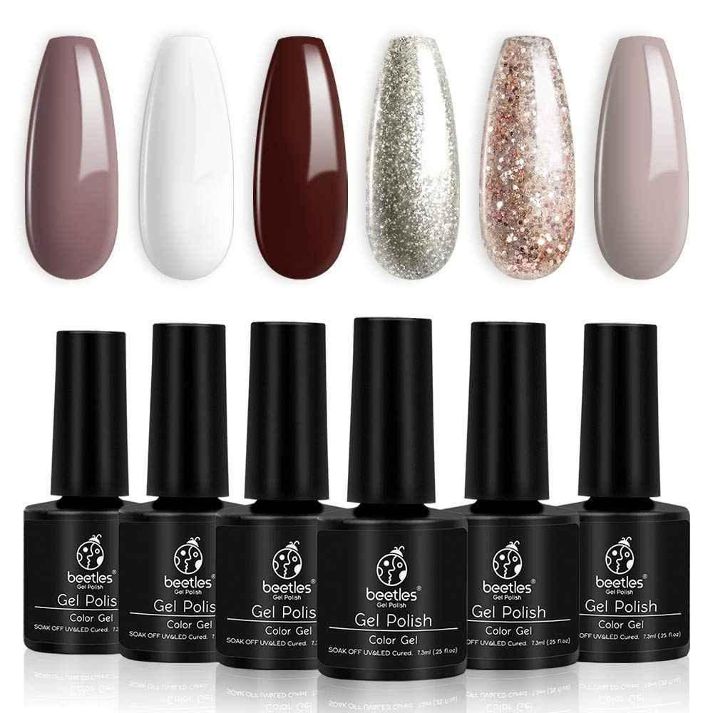 Beetles Holiday Gel Nail Polish Set - 6 Colors,and 3 Pcs 15ml No Wipe Gel Top Coat, Base Coat Set