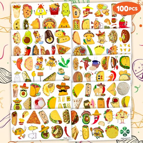 100 PCS Mexico Food Fiesta Temporary Tattoos | Party Favors