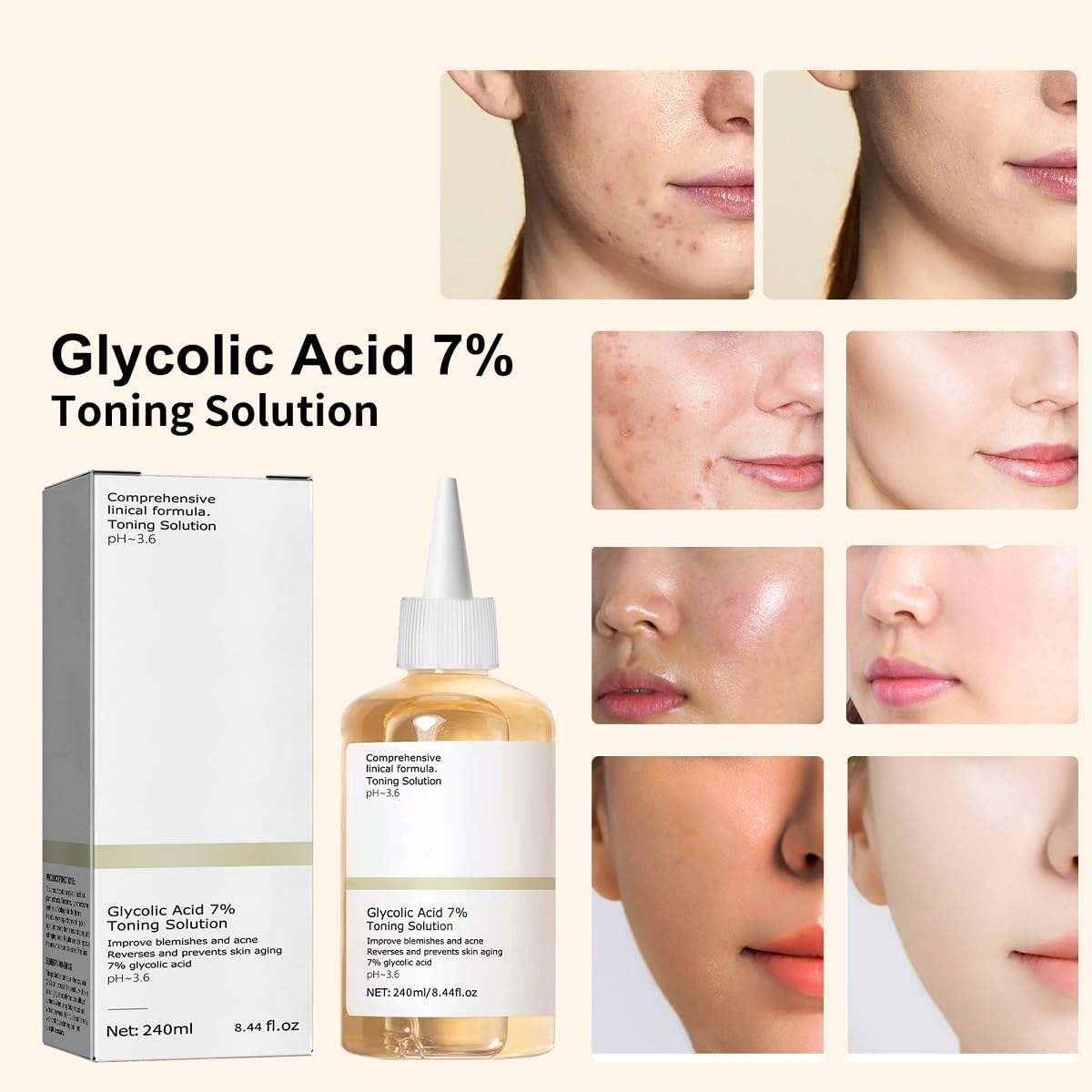 Glycolic Acid 7% Serum Toner, Facial Exfoliation Toning Solution Rejuvenate Your Skin Astringe Pores Solution for Blemishes and Acne. (100 ML)