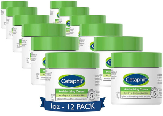 Cetaphil Face & Body Moisturizer, Hydrating Moisturizing Cream for Dry to Very Dry, Sensitive Skin, NEW 1 oz 12 Pack, Fragrance Free, Non-Comedogenic, Non-Greasy