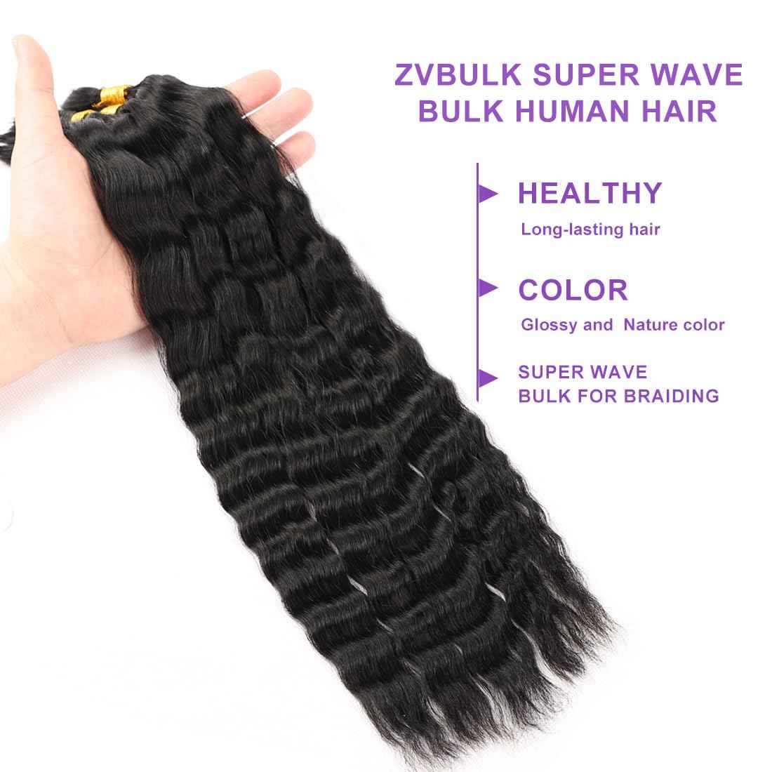 Wet and Wavy Human Braiding Hair No Weft Super Wavy Bulk Human Hair For Boho Braids 100g (1Pack-4PCS) 100% Virgin Human Hair Super French Micro Braiding Bohemian Braids (Super Wavy（#1B), 16 Inch)