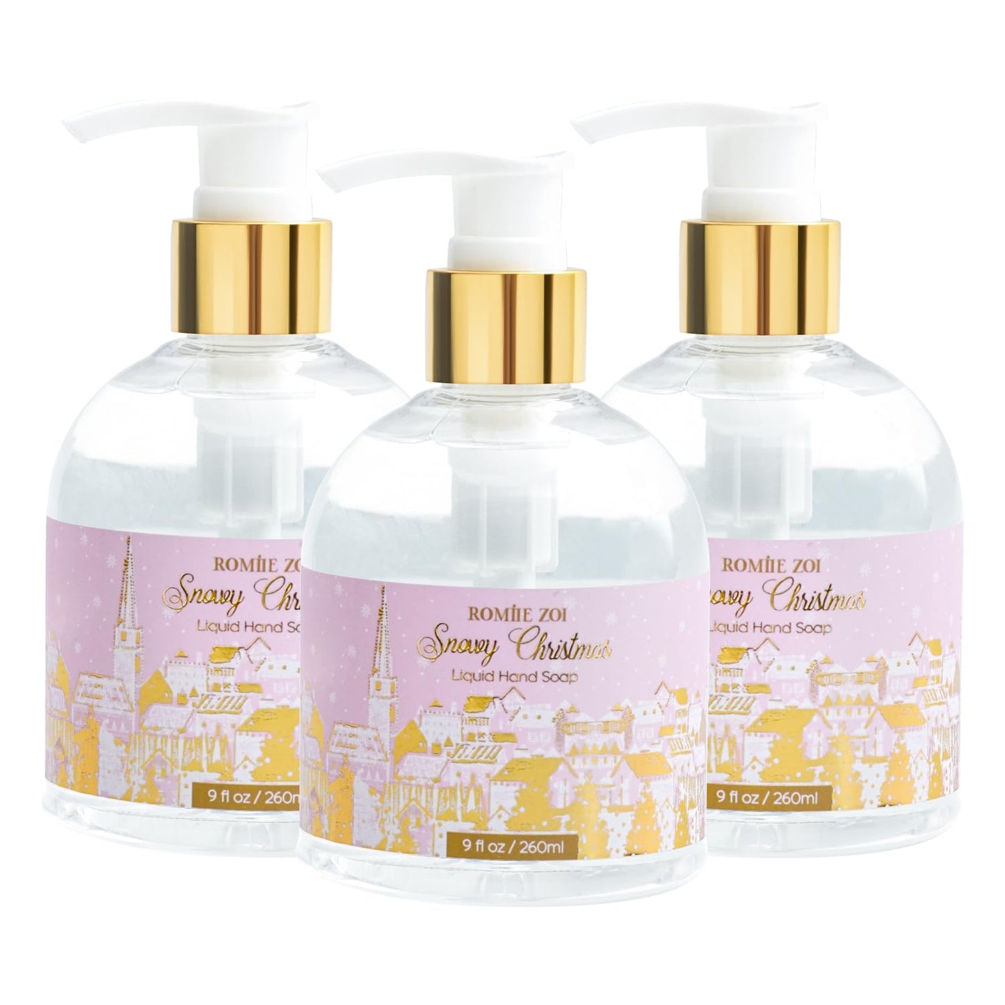 ROMIIE ZOI Christmas Liquid Hand Soap with Gift Box - Snowy Christmas, Infused with Falling Snow Aroma - 260ml/ 9 fl.oz - Christmas Gifts for Women/Her（Pack of 3）