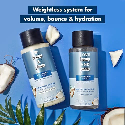 Love Beauty and Planet Weightless Volume Conditioner with Hylauronic acid Coconut Water & Mimosa Flower for Thin and Fine Hair Care 13.5 oz (Pack of 2)