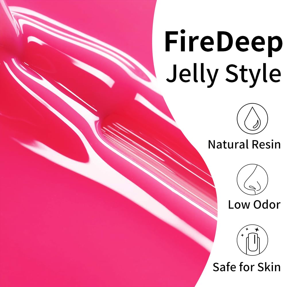 Firedeep Jelly Pink Gel Nail Polish 16ml Sheer Hot Pink Nail Polish UV/LED Soak Off Gel Polish for Spring Summer French Manicure 1Pcs