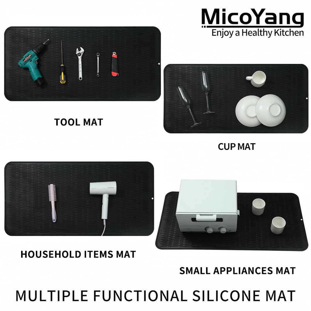 MicoYang Silicone Dish Drying Mat for Multiple Usage,Easy clean,Eco-friendly,Heat-resistant Silicone Mat for Kitchen Counter or Sink,Refrigerator or Drawer Liner Black XXXXXL 36inches x 18inches