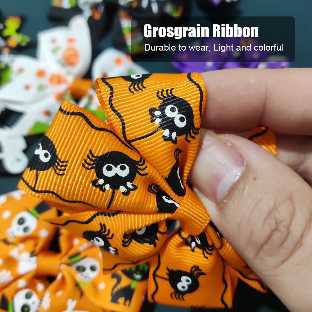 10 Pcs Halloween Hair Clips 3" Bow Barrettes Hair Pins Pumpkin Spiders Ghost Hairband Cute Accessories for Women Kid Party Supplies (10-Pack)