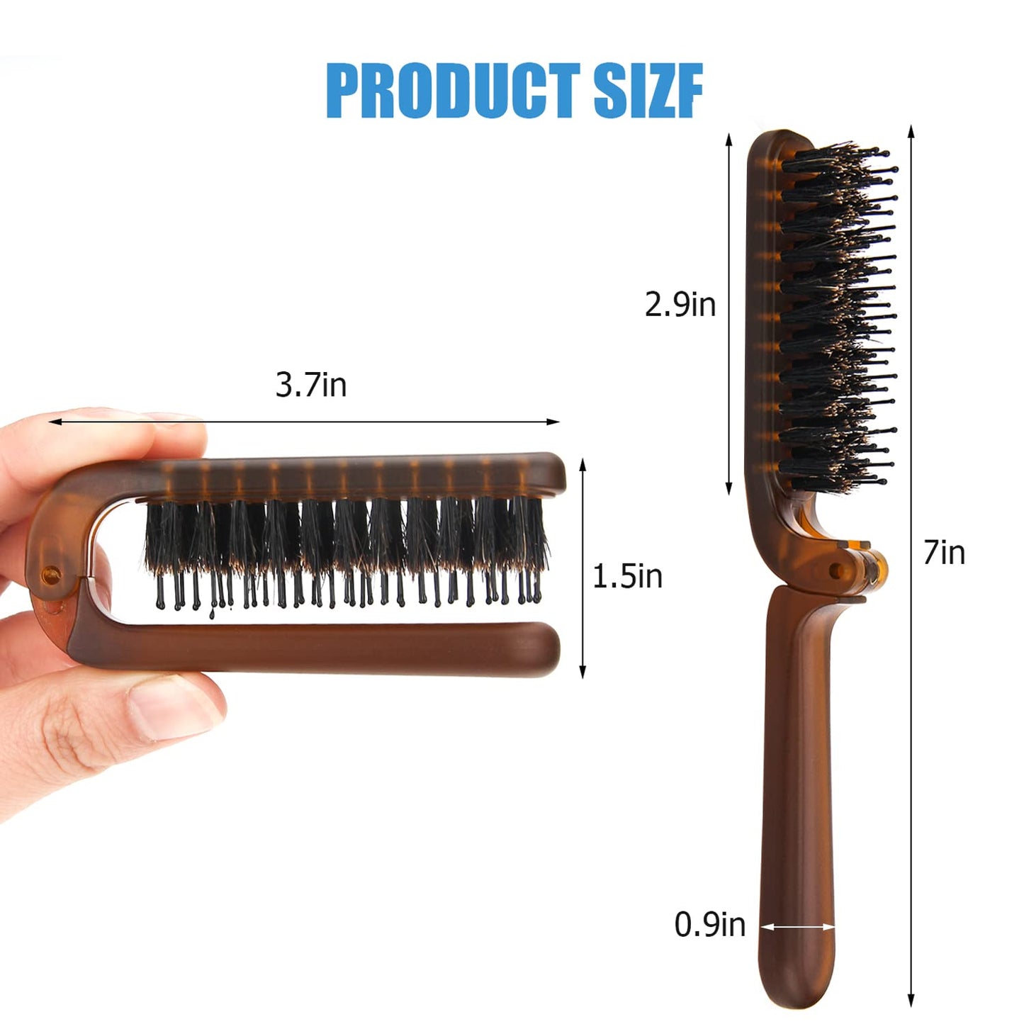 Travel Folding Hair Brush, Collapsable Portable Pocket Boar Bristle Hair Brush for Thin Thick Hair, Mini HairBrushfor Men Women Kids Thick Thin Curly Straight Wet Dry Hair Restore Shine