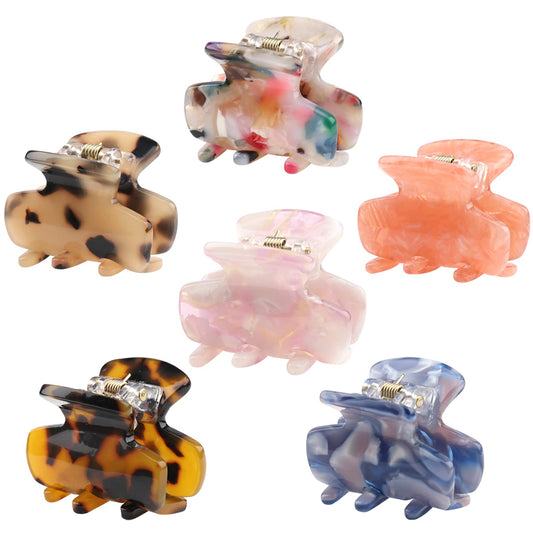 6 PCS Small Hair Claw Clips 1.4 Inch Tortoise Claw Clip for Women Girls Mini Size Leopard Print Acrylic French Design Jaw Clips Non-Slip Strong Hold Hair Grip Catch Barrette