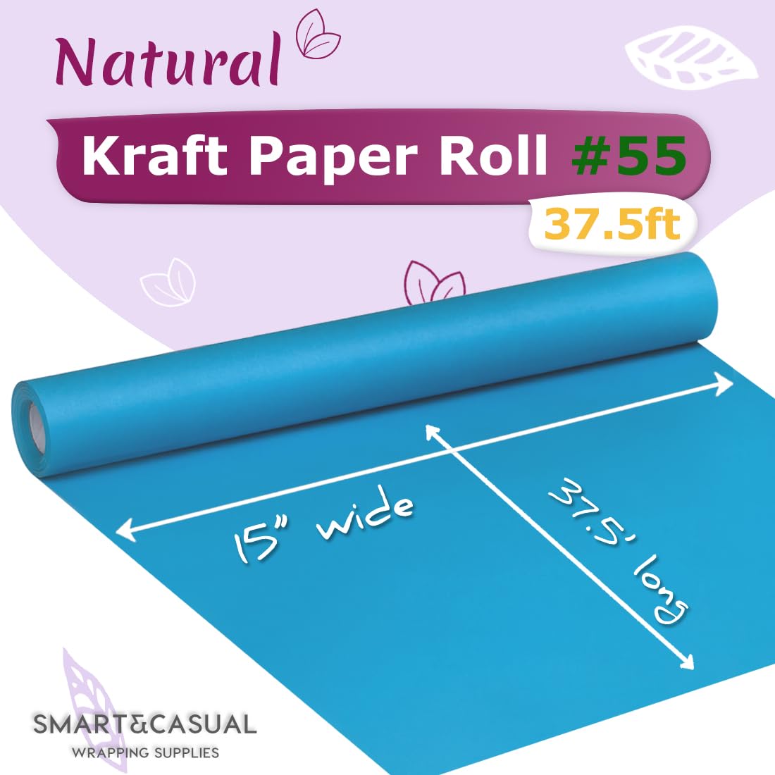 SMART&CASUAL 15" x 450" (37.5') Kraft Paper Roll for Art Craft Supplies Gift Wrapping Moving Packing Kids Painting Drawing Paint Easel Poster Chart Paper (Lake Blue, 15"W x 450"L (37.5'))