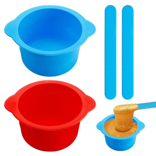 2Pcs Silicone Wax Warmer Liners, Wax Melt Liners for Warmers Reusable Non-Stick Wax Pot Silicone Bowl Replacement with 2 Wax Spatula Sticks for Hair Removal (Red, Blue)