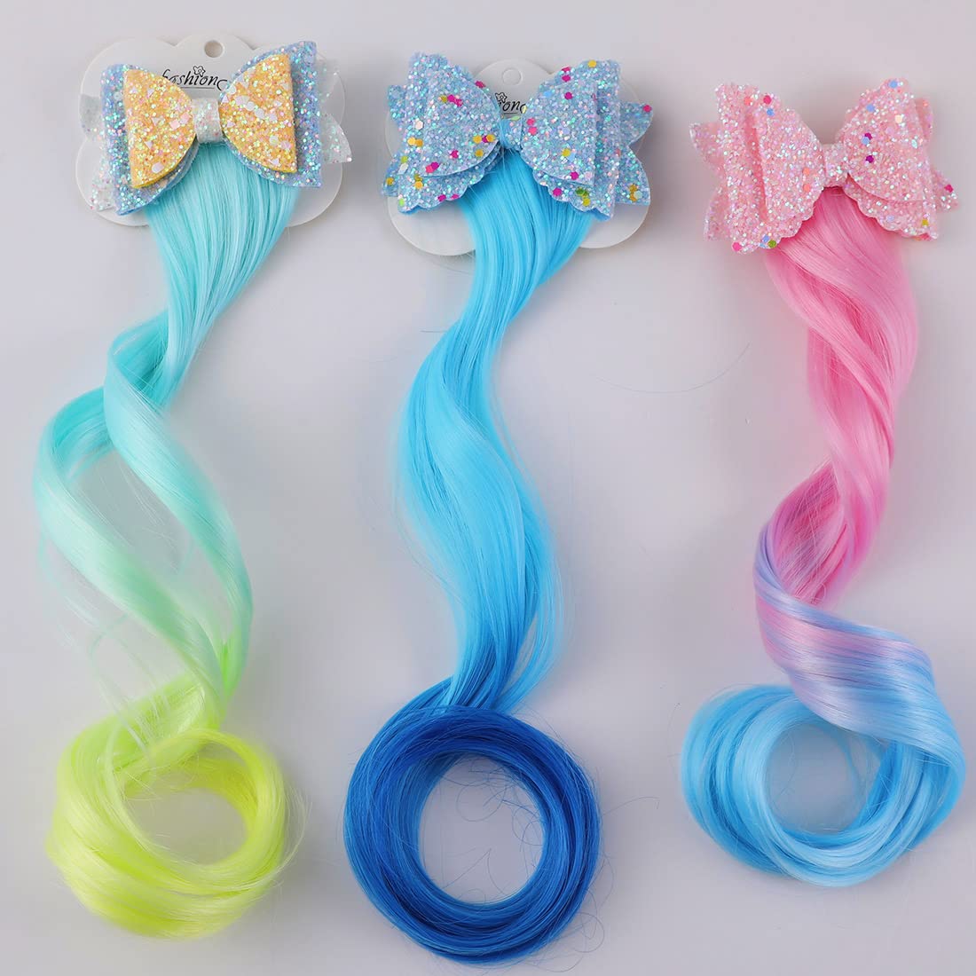 Kids Colored Hair Extension Clips for Girls Party Hair Accessories Gifts for Little Girls Toddlers Teenagers 3 Pack