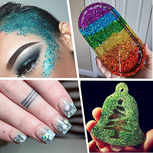 Chunky and Fine Glitter Mix, Estanoite 24 Colors Sequins & Fine Glitter Powder Mix, Holographic Glitter Flakes, Cosmetic Face Body Eye Hair Nail Art Resin Tumbler Iridescent Glitter Loose Glitter