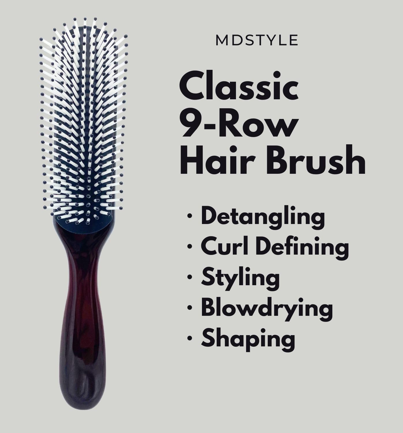 MDSTYLE Hair Brush for Curly, Thick, Wavy and Coily Hair - Curl Defining, Detangling, Styling, Blowdrying, Shaping - 9 Row Detangler Brush for Women and Men - Dry or Wet (Black Bean Small 2pcs)