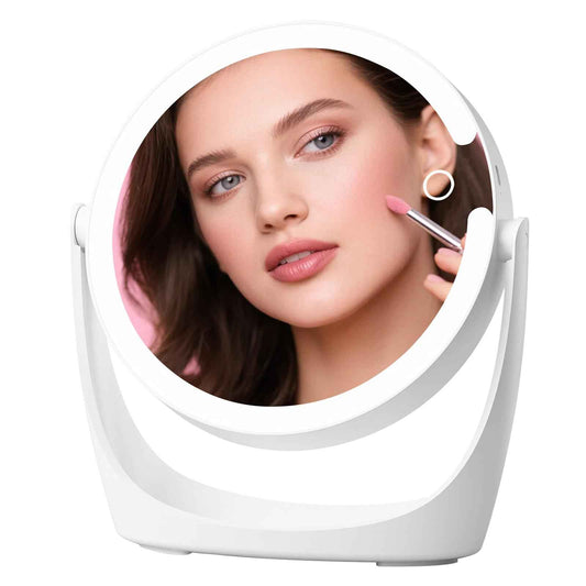 BVKGH Makeup Vanity Mirror with Lights, 10x/1x Magnifying 3 Colors Light, 360°Rotation HD Mirror, LEDs 1500 mAh Rechargeable Double Sided Mirror, Gift for Women