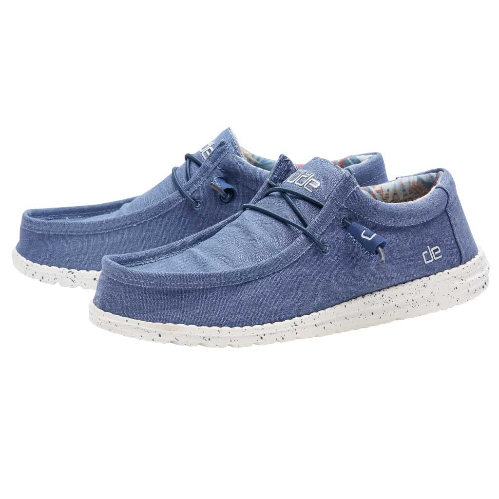 Hey Dude Men's Wally Stretch Indigo, Size 8 | Men’s Shoes | Men's Lace Up Loafers | Comfortable & Light-Weight