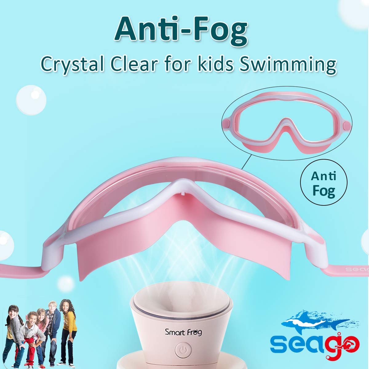 Seago Swim Goggles 2 Pack Anti-Fog Anti-UV Wide View Swimming Goggles With UV Protection|Adjustable|Anti Fog for Kids 3-15, Light Green & Pink