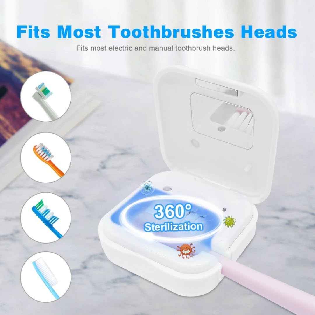 Bliss BluBrite Portable UV-C Toothbrush Sanitizer and Holder – Travel Case for Manual & Electric Toothbrush Heads – UV Light Cleaning Box – USB Rechargeable – Travel-Friendly