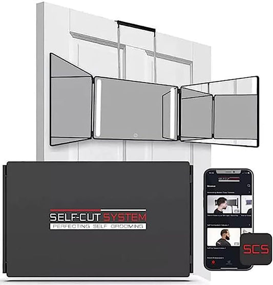 Self-Cut System - 3 Way Mirror for Self Hair Cutting with LED Lights - Barber Mirror - Trifold Mirror - Three Way Mirror - 360 Mirror for Self Haircuts