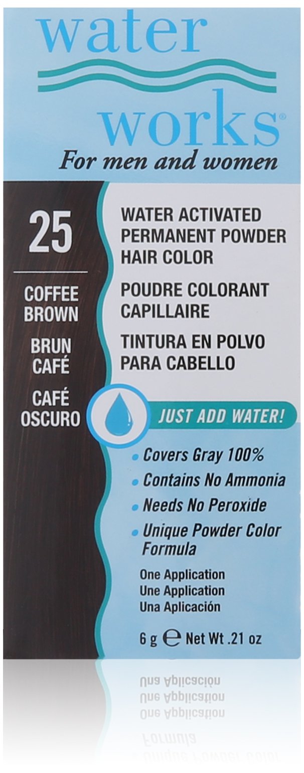 Water Works Water Activated Permanent Powder Hair Color for Men and Women, 25 Coffee Brown