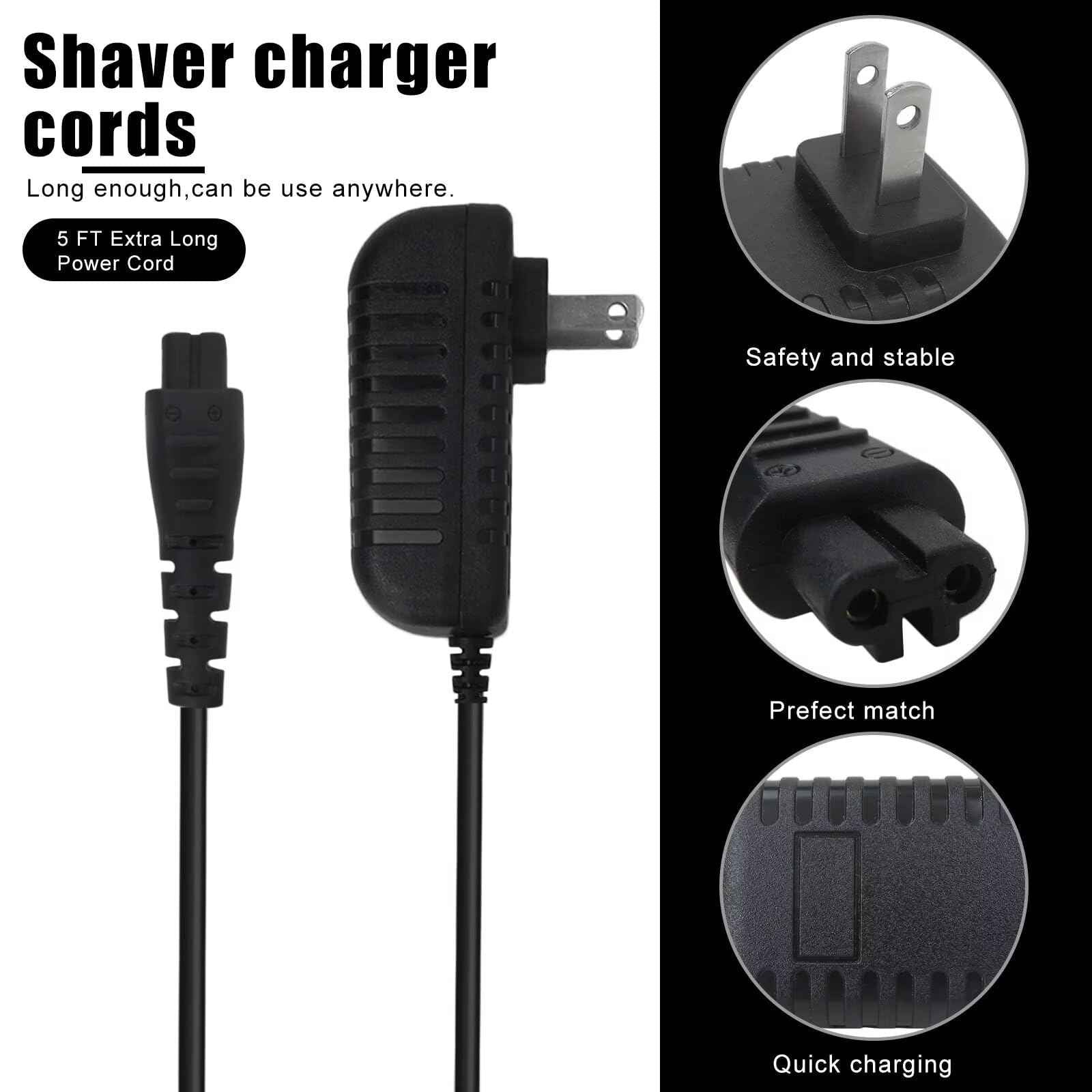 WELURE Replacement Charger for Remington Shaver PR1240 PR1250 PR1260 PR1270 PR1285 PR1340 PR1342 PR1360 PR1362 PR1385 PR1387, 5V Trimmer Charging Cord for Remington Razor