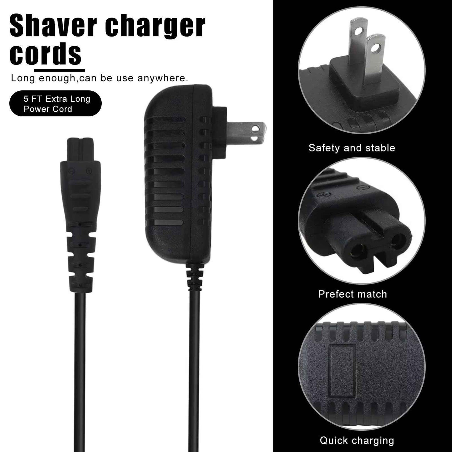 WELURE 5V Charger for Remington Shaver PR1240 PR1250 PR1260 PR1270 PR1285 PR1340 PR1342 PR1360 PR1362 PR1385 PR1387, Black Razor Trimmer Charging Cord
