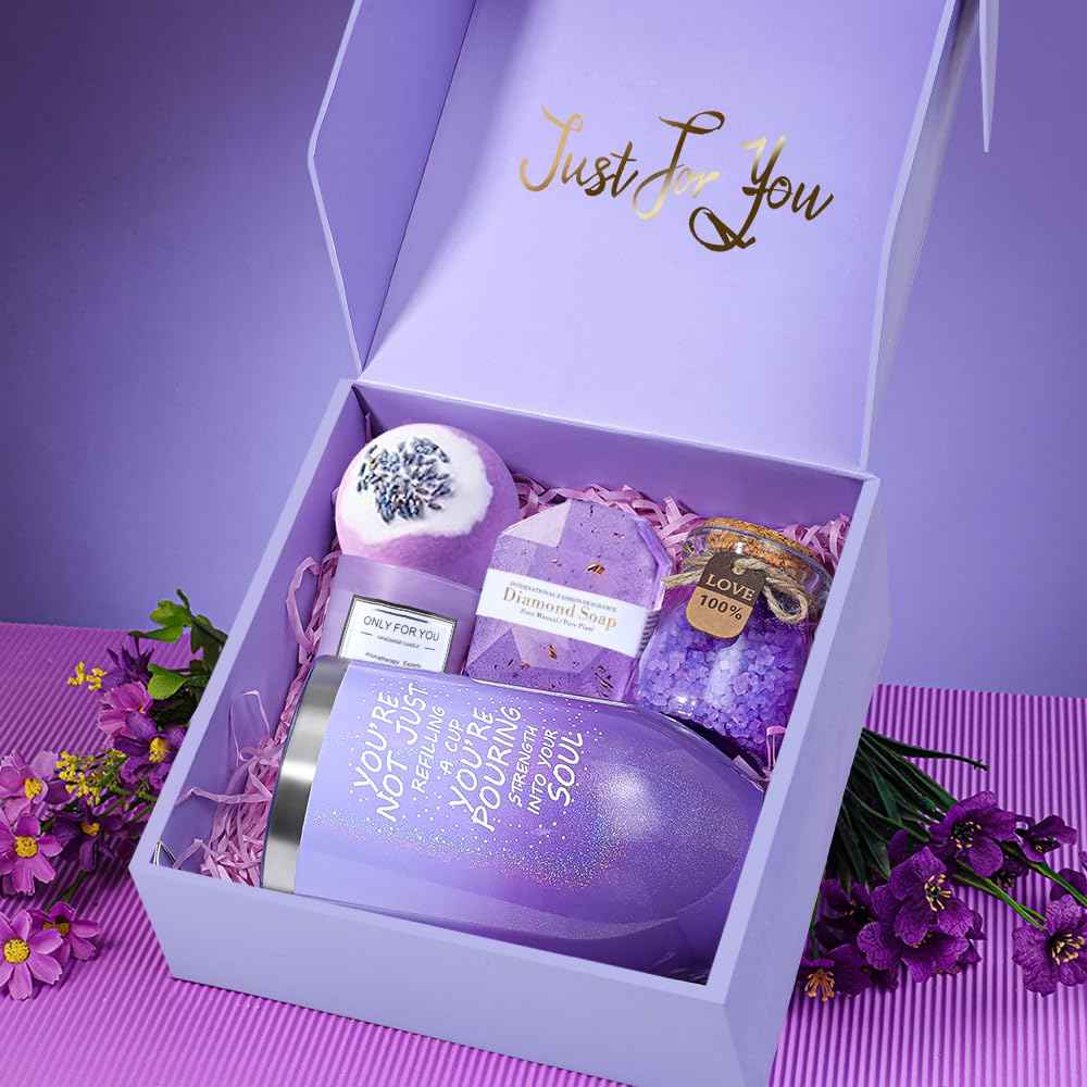 Birthday Gifts for Women - Christmas,Valentines Day,Birthday,Thanksgiving Day,Mothers Day Gifts - Unique Lavender Spa Basket Set Gift for Mom,Wife,Aunt,Daughter,Sister,Girlfriend,Her