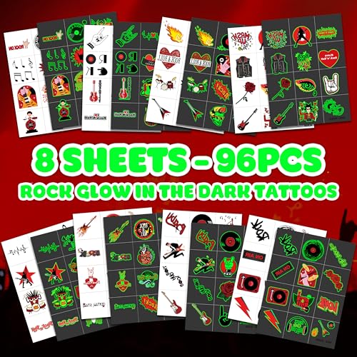 96 Glow-in-Dark Rock Temporary Tattoos for Kids