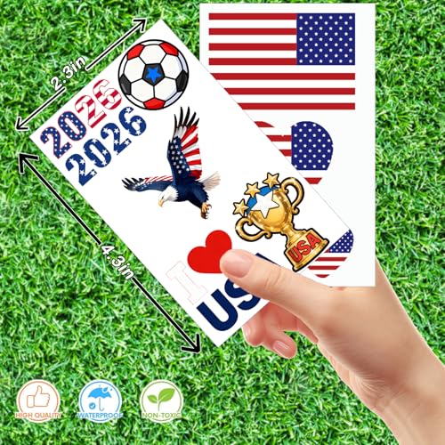 America Flag Tattoos - 45 Pcs Sports Temporary Face Stickers, 10 Sheets Waterproof Sweat National Removable Fake Tattoos for Men,Women